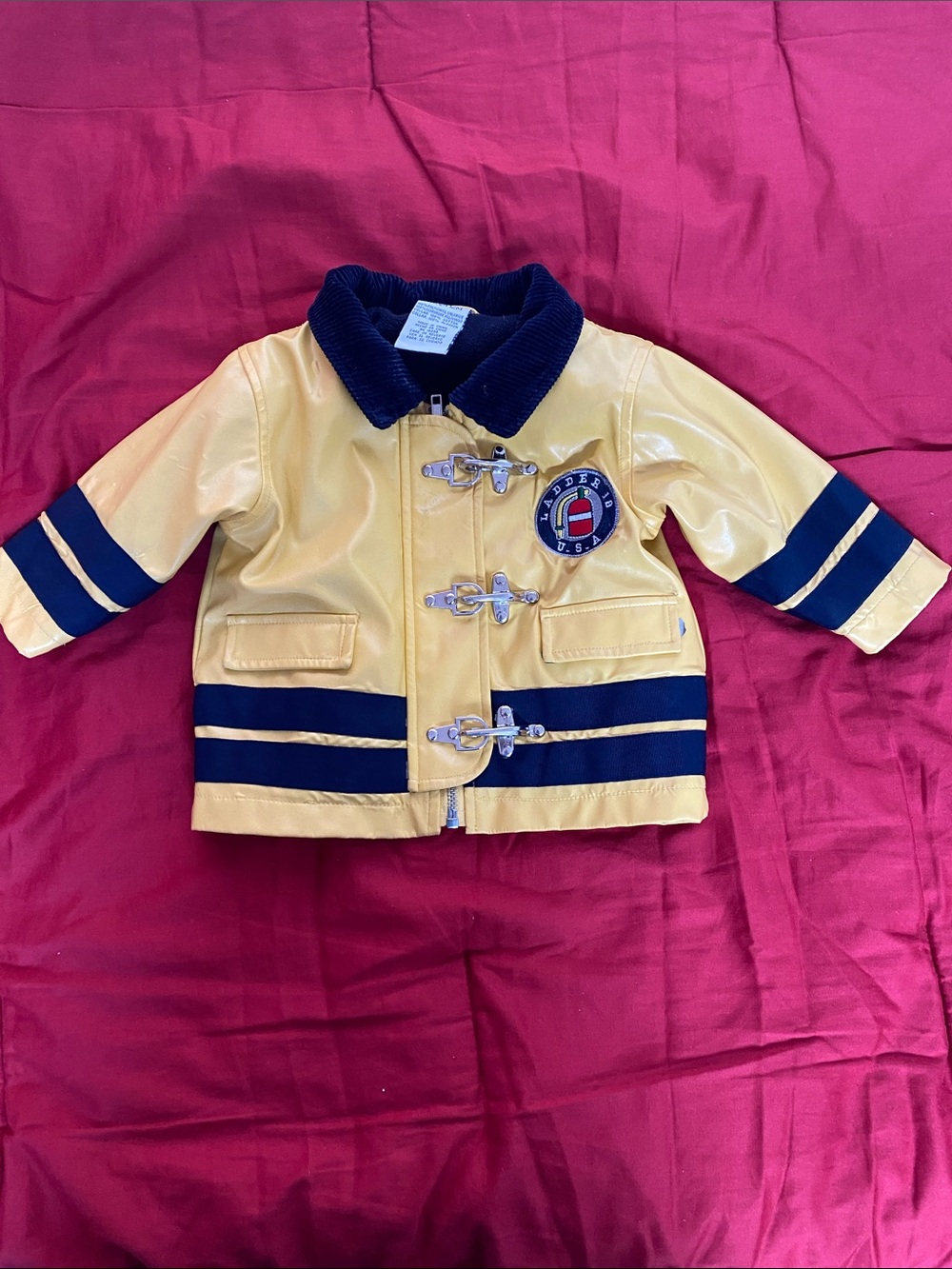 Yellow and Navy colors Kids Rain Jacket with Firetruck Patch - S 12 Months